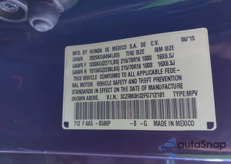 2015 Honda Cr-V Lx z USA, uszkodzony, nr VIN 3CZRM3H32FG712181